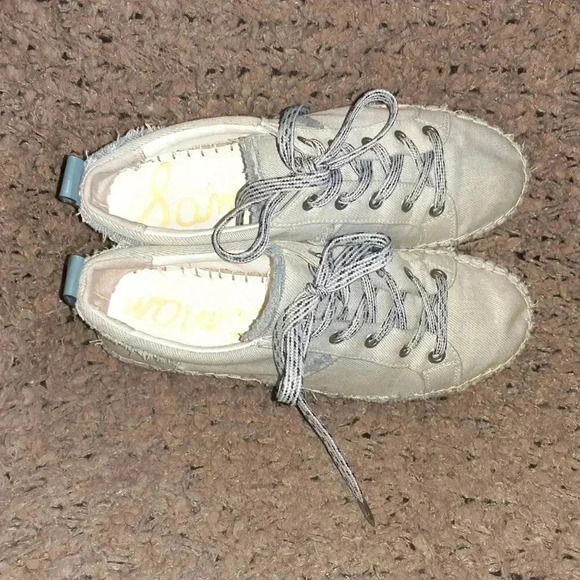 SAM EDELMAN-Carleigh Blue Chambray Denim Lace Up Espadrilles-Sz 8-Excellent - Picture 6 of 7